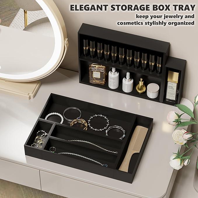 Kitchen Drawer Organizer Bins, Black Bamboo Drawer Organizer Stackable for Silverware, Utensils, Cutlery, Flatware, Junk Drawer, Dresser, Bathroom, 9