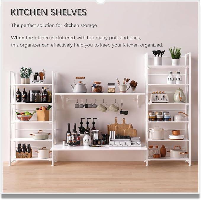 4NM No Assembly Foldable Bookshelf, 6-Shelf Collapsible Bookcase Storage for Small Spaces, 74