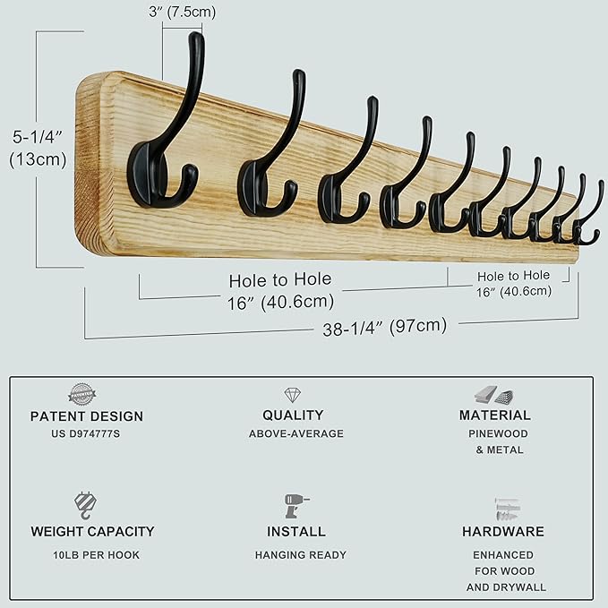 Dseap Coat Rack Wall: 38-1/4