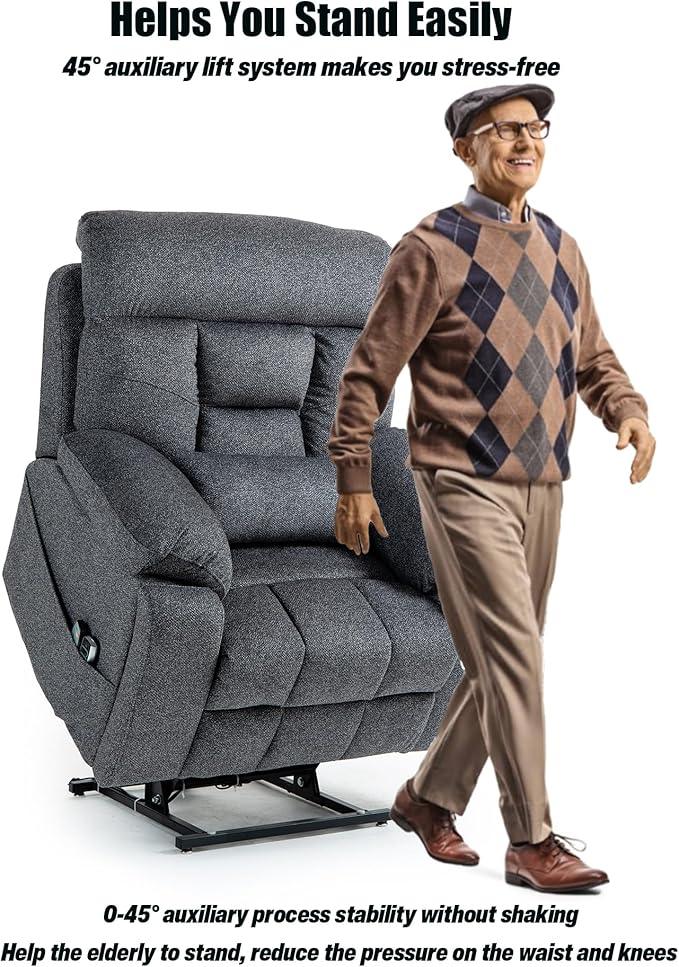 Lazy Boy Recliner Chair, 4 Motor Recliner with Power Headrest and Lumbar, Nursing Lift Chair with Vibrating Massage and Heated Seat