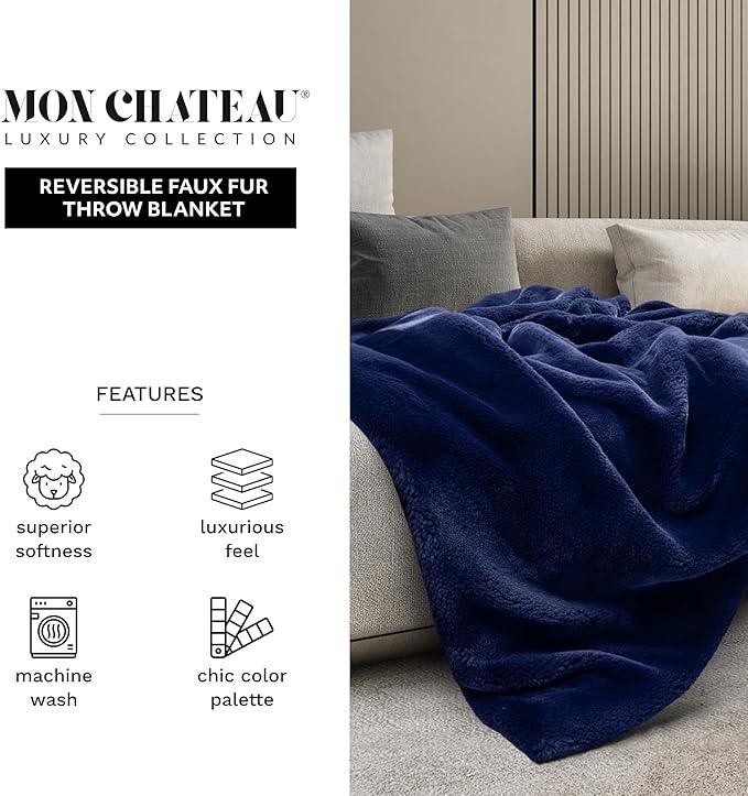 Mon Chateau Luxury Ultimate Plush Faux Fur Throw with 6cm Foldover for Couch, Sofa, or Bed - Plush Ultra Soft Blanket for Sleeping or Home Décor, 60