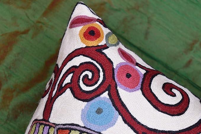 Cream Tree of Life Pillow Cover Birds White Floral Pillowcase Flower Accent Botanical Pillowsham Suzani Cushions Modern Plant Floral Cushion Hand Embroidered Wool Size 18x18