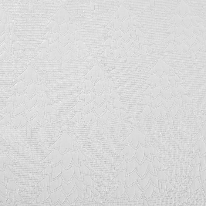 MarCielo 3-Piece Christmas Quilt 100% Cotton Oversized Bedspread Lightweight Coverlet Embroidery Christmas Tree Pattern Bedding Set (TC Bright White, Oversized King (118