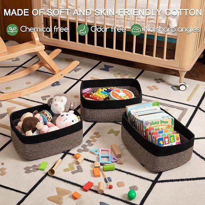 Storage Baskets for Organizing 3 Pack, Woven Baskets for Shelves, Closet Organizer Bins Empty Gift Basket Toy Storage for Toys, Books, Towels, Clothes, 15