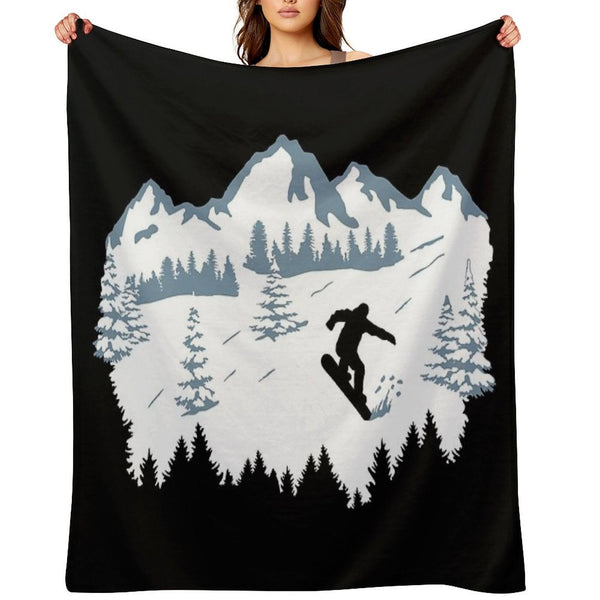 Snowboard, Snowboarder And Mountains, Snowboarding Machine-washable Throw Blanket
