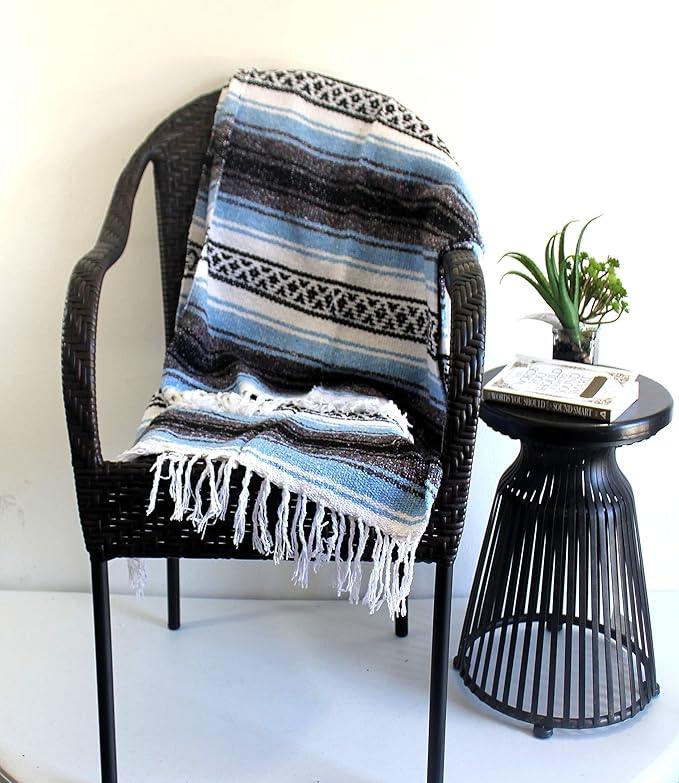 Del Mex Classic Mexican Blanket, Large Authentic Woven Falsa Throw (70