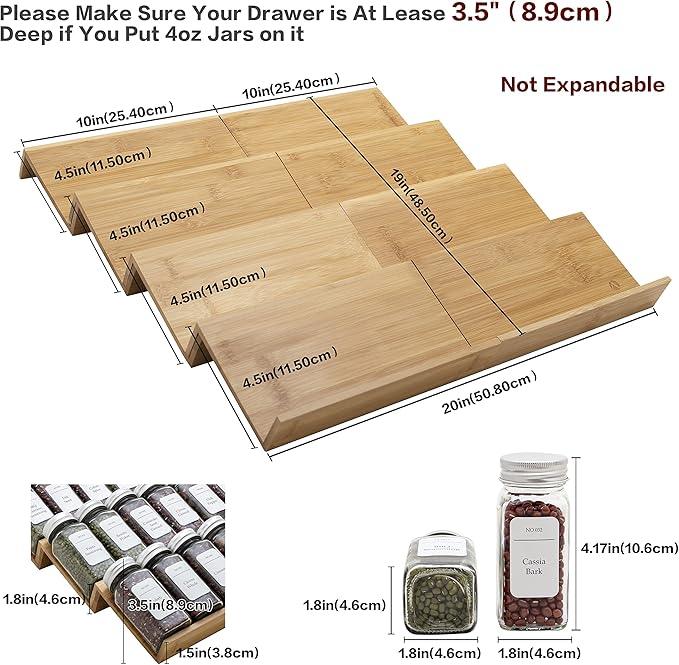 Bamboo Spice Rack Drawer Organizer - 8 Pieces Set- 10