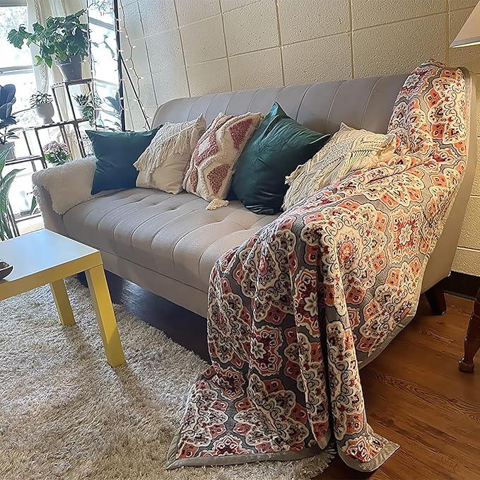 UKELER Flannel Sherpa Throws 60'' x 50', Cute Floral Design Soft Plush Flannel Blanket Throws for Bed/Couch/Sofa/Office/Camping