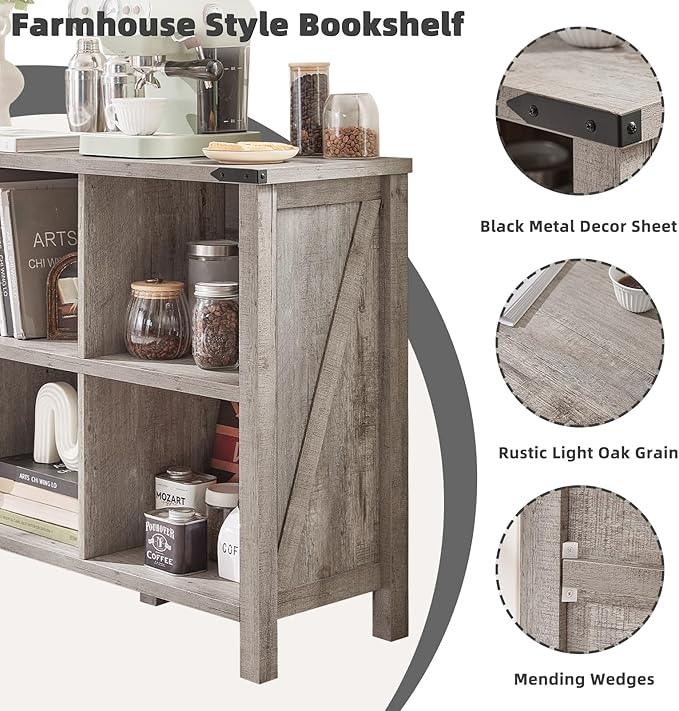 8 Cube Book Shelf, Farmhouse Wood Long Storage Organizer Bookcase, 62