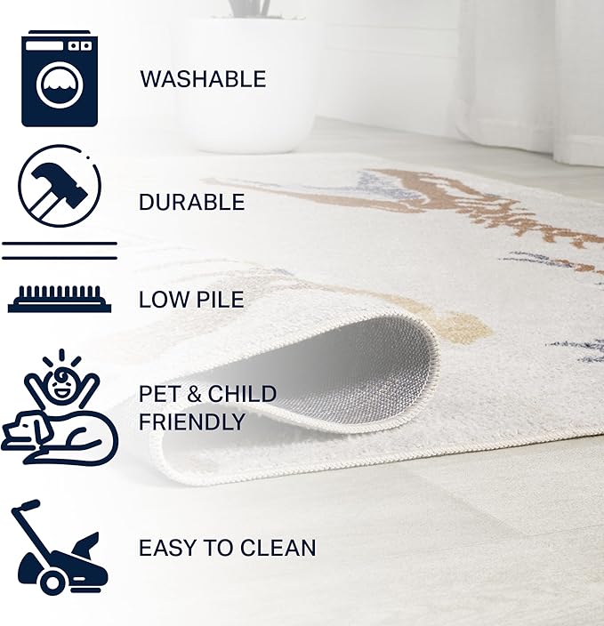 JONATHAN Y Machine-Washable Cream/Multi Runner Rug, 2x8, Kingdarr T-Rex Modern, Casual, Kids & Novelty for Living Room, Dining Room, Bedroom, Kitchen Easy-Cleaning, Non-Shedding (KDW103A-28)