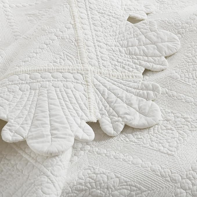 MarCielo 3-Piece 100% Cotton Oversized Bedspread Lightweight Quilt Coverlet Embroidery Farmhouse Bedding Set (TK White, Oversized King (118