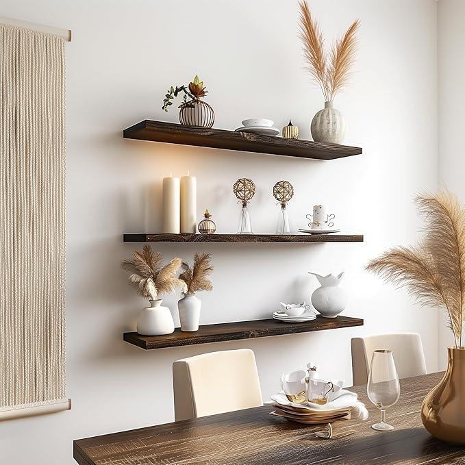 36 Inch Floating Shelves for Wall Rustic Brown Wood Wall Shelves for Bedroom Set of 4