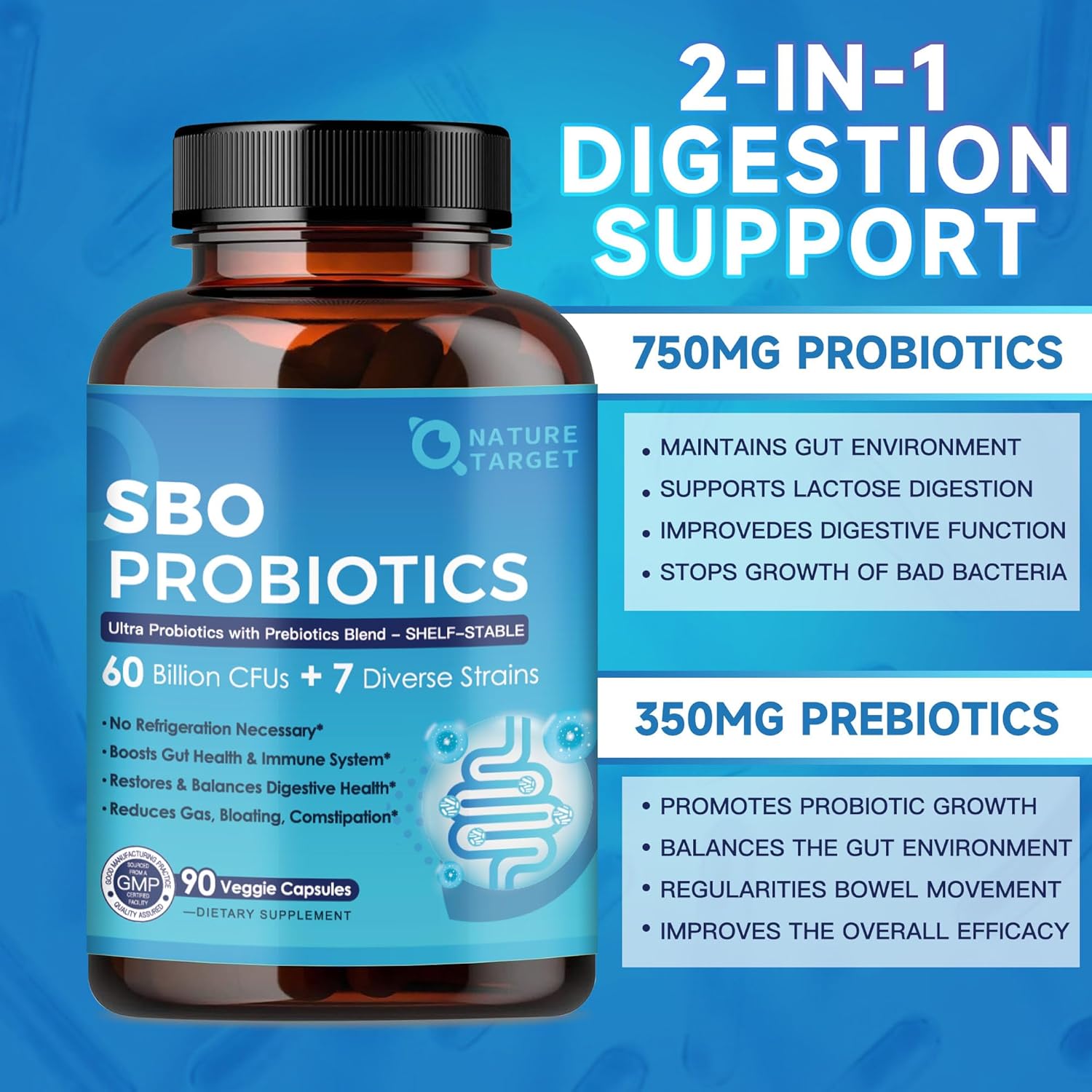 SBO Probiotics for Women & Men Digestive Health, Containing Spore-based Probiotics, Lactobacillus Probiotics, & Prebiotic Fiber for Immune Support