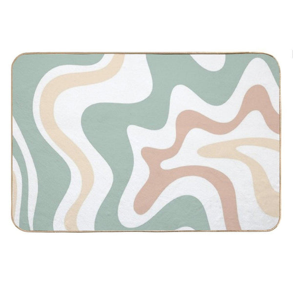 Liquid Swirl Retro Abstract in Light Sage Celadon Green, Light Blush, Cream, And White Bath Mat