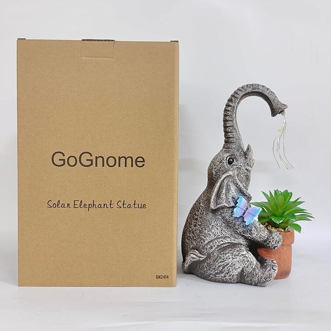 Solar Powered Resin Elephant Garden Statue with Water Fountain Light - Durable Outdoor Decor for Patio and Lawn - Unique Elephant Gift for All Ages