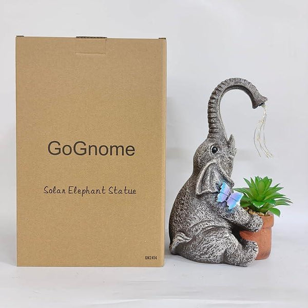 Solar Powered Resin Elephant Garden Statue with Water Fountain Light - Durable Outdoor Decor for Patio and Lawn - Unique Elephant Gift for All Ages