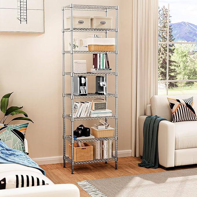8 Tier 2000 lbs Storage Rack Metal Wire Shelving Unit, Storage Standing Shelf Organizer for Laundry Bathroom Kitchen Pantry Closet Garage Utility Room, Chrome 13.8