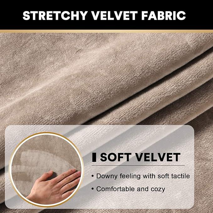 PrinceDeco Velvet Stretch Couch Cushion Cover Soft Cushion Slipcover for Chair Loveseat Sofa Cushion Furniture Protector Seat Cushion Sofa Cover (3 Piece XL Sofa Cushion Covers, Taupe)
