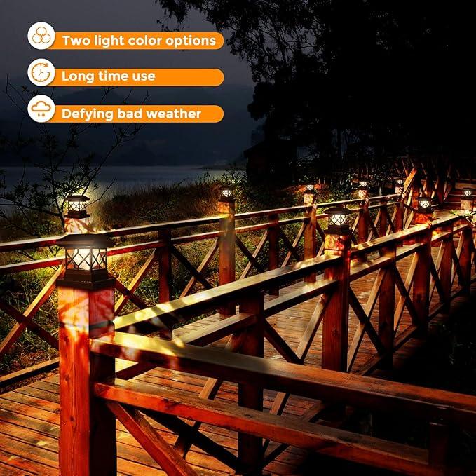 TWINSLUXES Solar Post Cap Lights Outdoor - Waterproof LED Fence Post Solar Lights for 3.5x3.5/4x4/5x5 Wood Posts in Patio, Deck or Garden Decoration Warm Light… (8 Pack)