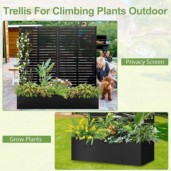 Trellis for Climbing Plants Outdoor，Mental Garden Bed with Drainage Holes Outdoor Privacy Screen Design Tall planters for herb Flower Vegetables 73