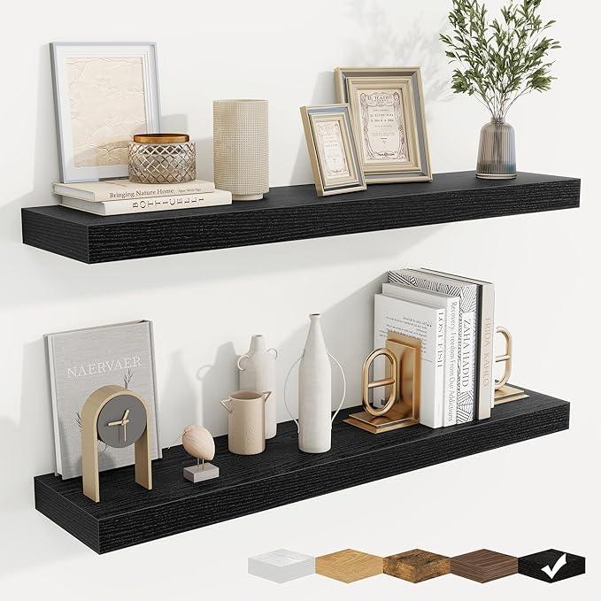 fuqing Floating Shelves for Wall, Bathroom Shelf Wall Mounted for Storage, Shelves with Invisible Bracket for Bedroom, Kitchen, Living Room, Farmhouse Small Book Shelf, 36 Inch Set of 2, Black