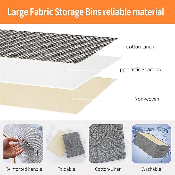 Linen Folding Storage Bins, 3 Pack Large Storage Baskets, Washable, Clothing Storage Bins with Handle, Closet Organizer for Storage Sweater,Sheets(dark grey, 18½