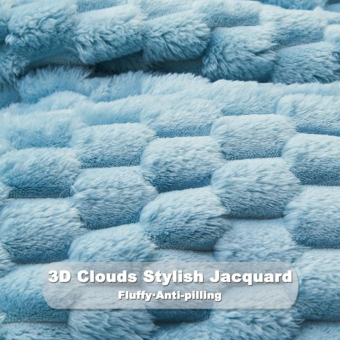 NEWCOSPLAY Super Soft Twin Blanket Blue Premium Silky Flannel Fleece 3D Clouds Stylish Jacquard Lightweight Bed Blanket All Season Use 350GSM (Blue, Twin(60