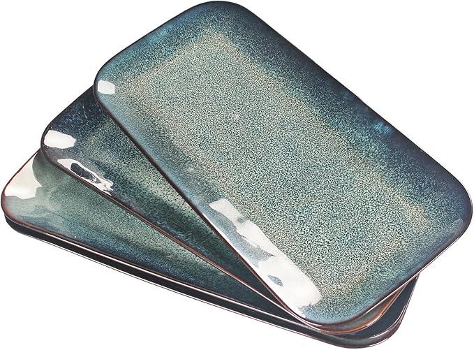 Serving Platters Set of 4, Rectangular Serving Plates, Serving Trays for Entertaining Party, Microwave,Oven,Dishwasher Safe,Kitchen Dinnerware, Blue reactive glaze 12.7 Inch