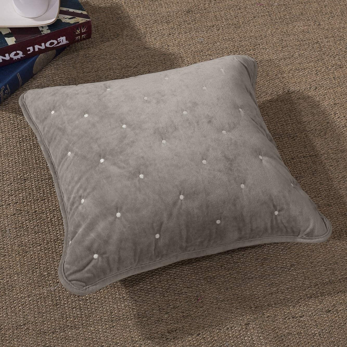 Tache Velvet Dreams Sand Taupe Beige Plush Diamond Tufted Cushion Covers / Euro Sham (JHW-853B)