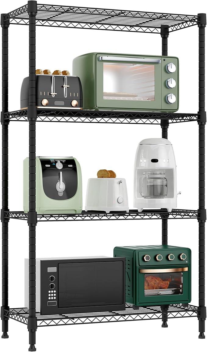 1000 lbs 4 Tier Shelf Metal Storage Shelves Wire Rack Closet Organizers for Garage Kitchen Bathroom Laundry Black 11.8
