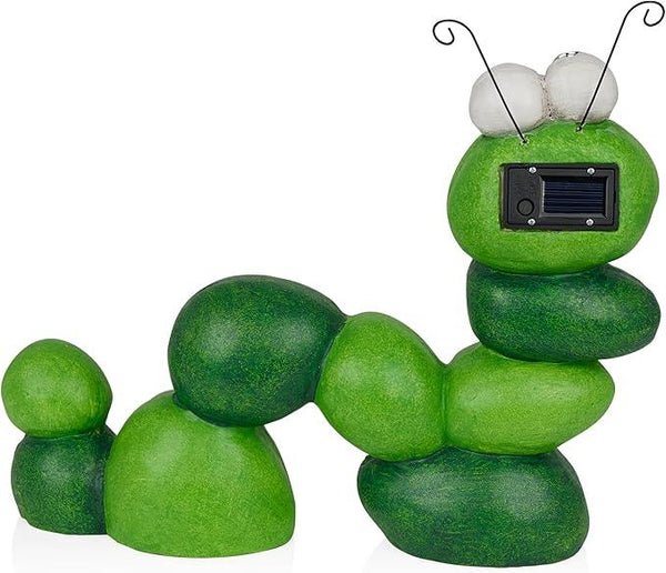 Alpine Corporation YEN608SLR Caterpillar Statue with Light Up Eyes, Solar Powered LED Caterpillar Garden Statue, 16