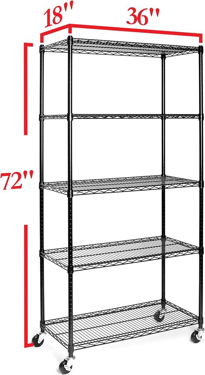 Seville Classics UltraDurable Heavy Duty NSF Solid Steel Wire Rack Storage Unit, Organizer for Garage, Warehouse, Office, Restaurant, Classroom, Kitchen, Black, 5-Tier Shelving, 36