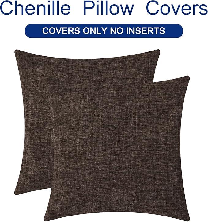 CaliTime Throw Pillow Covers Decorative 20 X 20 Inches Pack of 2 Cozy Chenille Cushion Cases for Couch Sofa Bed Living Room Home Coffee