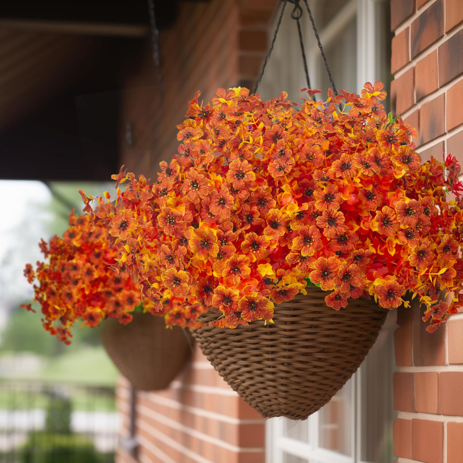 Grunyia 16 Bundles Artificial Fall Flowers Orange 16in UV Resistant Plastic