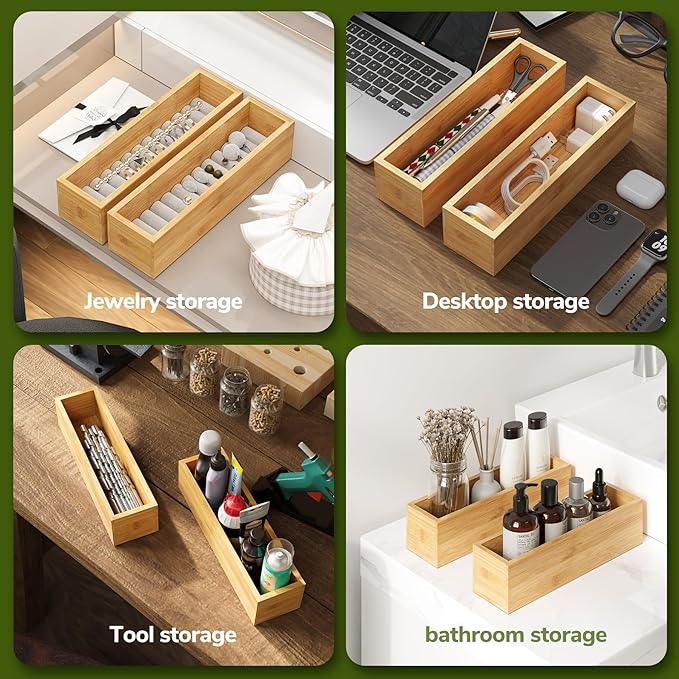 BAMEOS Kitchen Drawer Organizer,Small Silverware Drawer Organizer,Bamboo Utensil Organizer for Bathroom, Dressing Room, Office, Pantry (Natural, 11