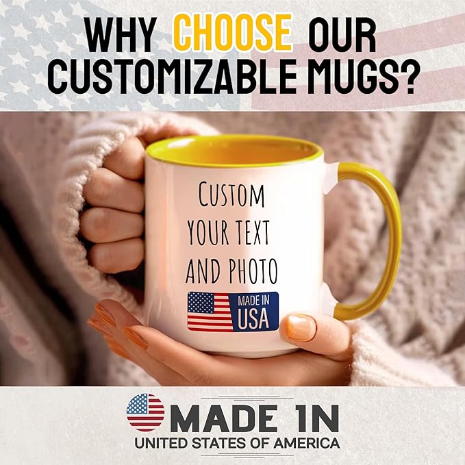 Custom Mug Upload Your Picture Personalized Coffee Mug with Photo Text Name Customized Cup Unique Ideas Gifts for Men Women Mom Dad Girlfriend Boyfriend Friend Family (Yellow, 11oz)