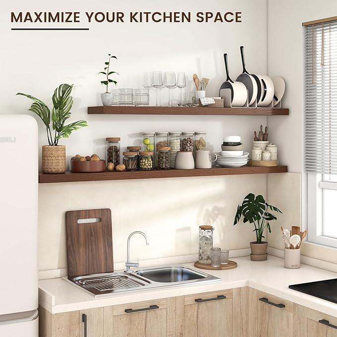 Floating Shelves for Wall, Large Wall Mounted Shelves with Invisible Brackets, Long Wood Floating Shelf for Living Room, Bedroom, Kitchen, (Walnut, 55