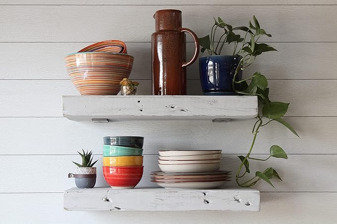 Urban Legacy Reclaimed Barn Joist Deep Floating Shelves | Deep Shelves with Low Profile Shelf Bracket with High Weight Capacity, Set of 2 (24