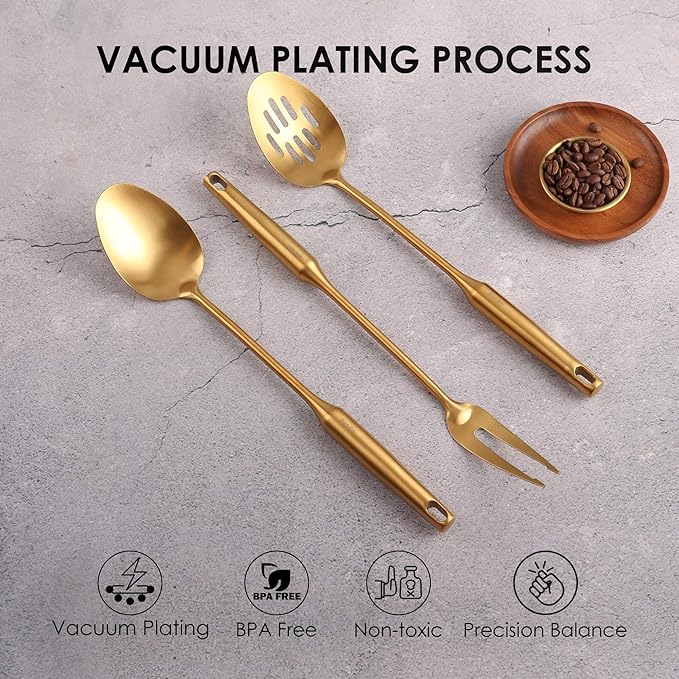 Gold Kitchen Utensils Set - 18/10 Stainless Steel Cooking Tools, 15