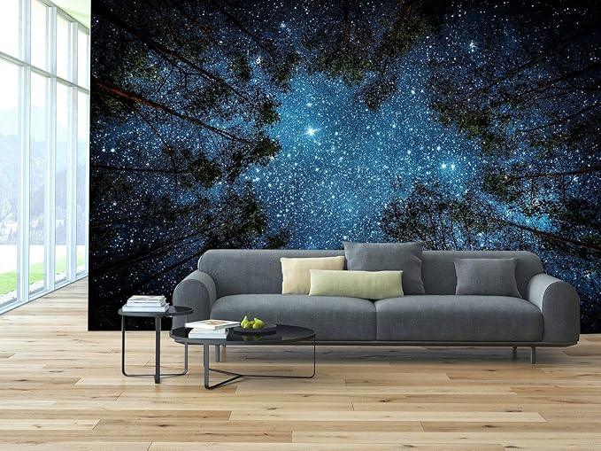 WFBHUA-Forest Starry Wallpaper Mural Night Galaxy Tree Sky Wallpaper for Living Room Bedroom Ceiling(Not Peel and Stick)