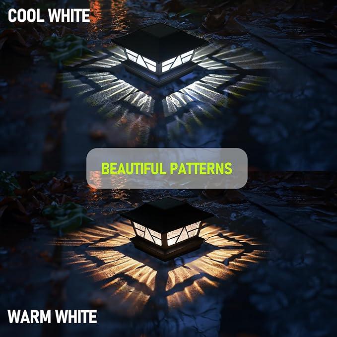 TW SHINE Solar Post Cap Lights 6 Pack, 2 Modes Fence Post Solar Powered Lights Outdoor Waterproof for 4x4 5x5 6x6 Wood Posts Warm White/Cool White for Yard, Garden, Porch, Deck, Patio Decor