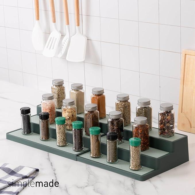 SIMPLEMADE 3-Tier Spice Rack Organizer - Versatile Storage Shelf for Kitchen, Bathroom, Bedroom & Office, Set of 1, Expandable Sage