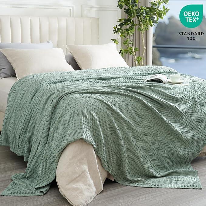 PHF Cooling Waffle Blanket Twin Size, Lightweight 60% Rayon Derived from Bamboo & 40% Cotton Breathable Blanket for Hot Sleepers, Soft and Luxury for Bed Couch and Sofa, 66