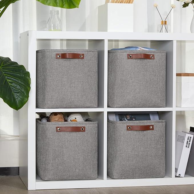 DULLEMELO Square Storage Cubes Baskets for Gifts Empty, 11 inch Cube Stroage Bins Linen Closet Organizers and Storage Baskets for Toy Nursery Shelves Bedroom Storage(4 Pack - 11