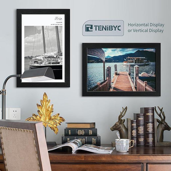 11x17 Picture Frame 3 Pack - Black Woodgrain, Solid Wood & HD Tempered Glass, Wall Gallery Poster Frame