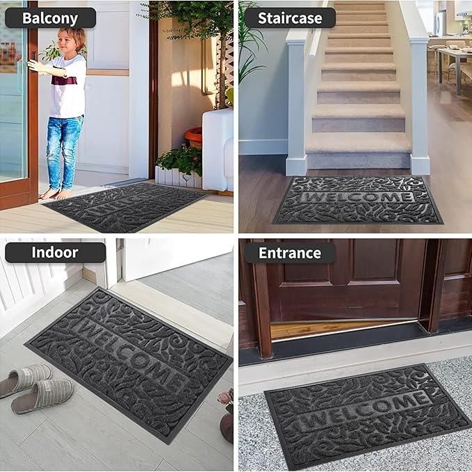 Yimobra Welcome Door Mat Outdoor Indoor, Non Slip Front Doormats, Heavy Duty Rubber Backing, Low-Profile Entrance Mat, Absorbent Resist Dirt, Easy Clean Patio Garage Floor Mats, 29.5 x 17, Grey