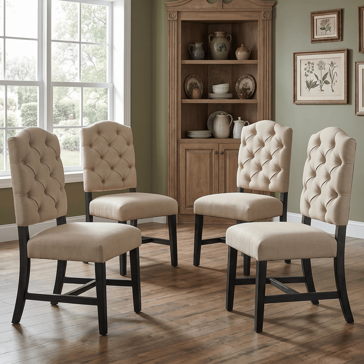 TREXM Retro Style Dining Chair Set with 4 Upholstered Chairs
