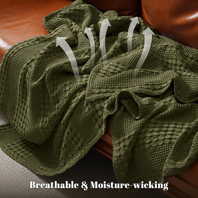 PHF 100% Cotton Waffle Weave Blanket Twin Size, Soft Lightweight Breathable Cozy Summer Blankets for Bed, Luxury Aesthetic Woven Bedding for Home Decor, 66
