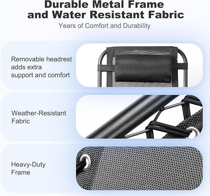 Nazhura Set of 2 Relaxing Recliners Patio Chairs Adjustable Steel Mesh Zero Gravity Lounge Chair Beach Chairs with Pillow and Cup Holder Black