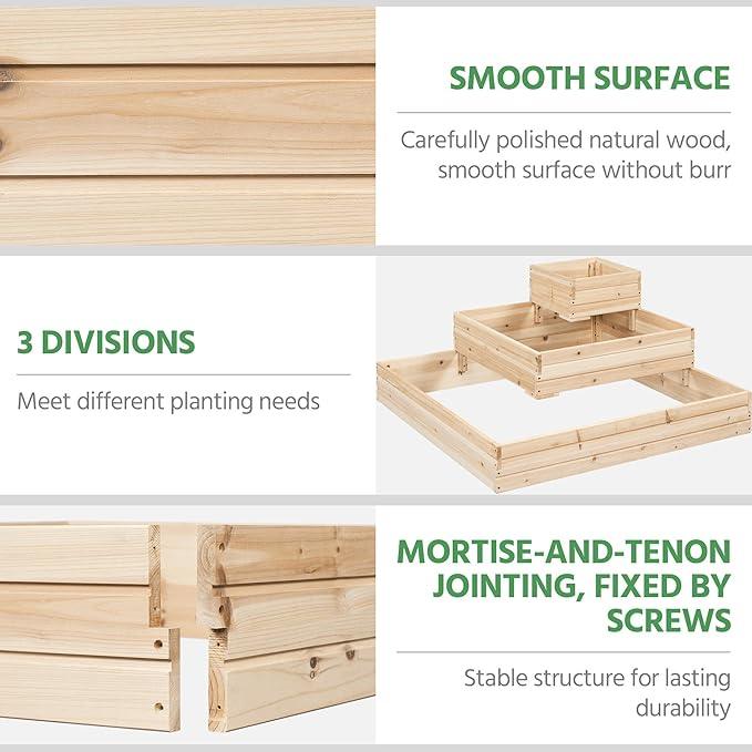 Yaheetech 3 Tier Wooden Raised Garden Bed 44.5'' L×44.5W×20.5×H, Horticulture Open-Bottom Planter Raised Garden Bed for Flowers/Herbs/Vegetables Planter Flower Box